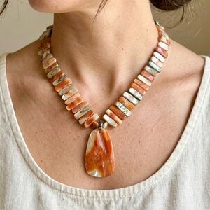 Silpada Retired Vintage N1046 Silver Red Abalone Shell Pendant Pendant Necklace